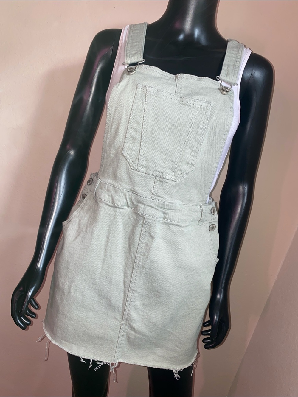 Love Tree Light Sage Denim Overalls Dress